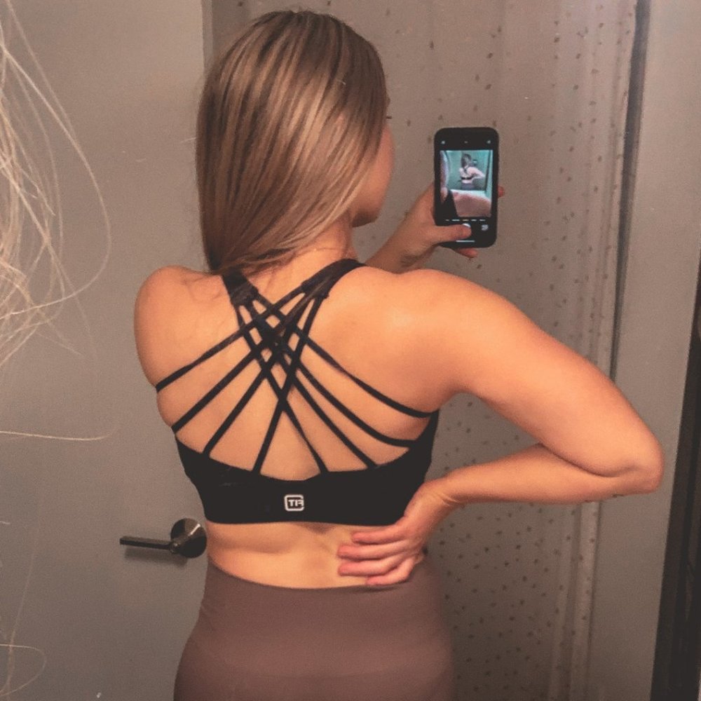 Idealfit High Neck Strappy Blue Sports Bra CropTop - Picture 3 of 6